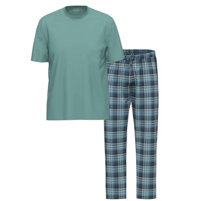 Pyjama AMMANN "Herren T-Shirt, Lange Twillhose Night & Relax", Herren, Gr. L, blau (goblin blau, dunkelblau), Homewear-Sets Pyjama