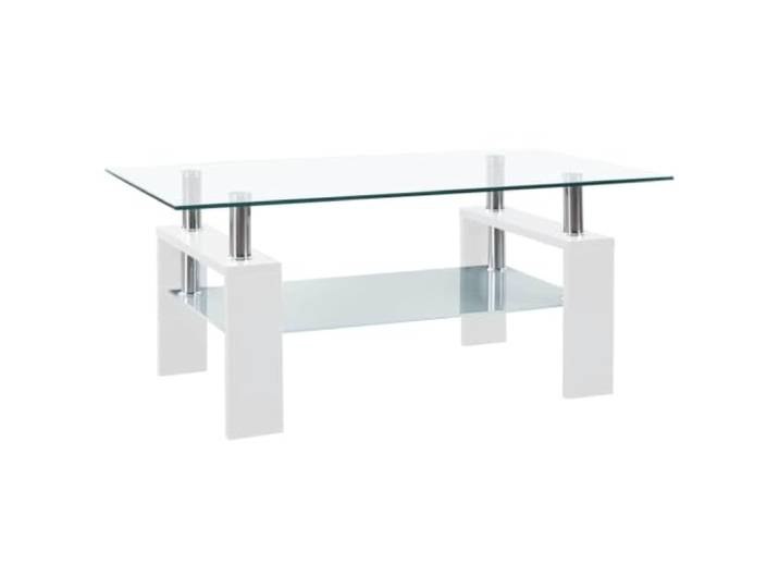 Couchtisch Weiß-Transparent 95x55x40cm Glas Glasplatte, weißer Sockel, Maße 95x55x40 cm, Wohnzimmer, Flur, Terrasse, rechteckige Form