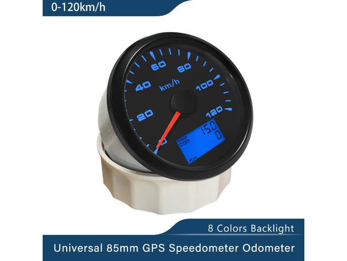 Compteur de vitesse GPS universel pour bateau et voiture, 85mm, 0-120 km/h, 0-200 km/h, odomètre de vitesse, kilométrage 9-32V, avec rétro-éclairage 8 couleurs disponibles