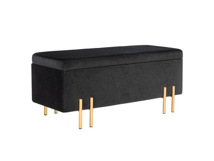 Homcom Gepolsterte Sitzbank mit Stauraum, Metall, Kautschukholz, Schaumstoff Schwarz, Textil, 40x42x100 cm, Esszimmer, Bank, Sitzbänke