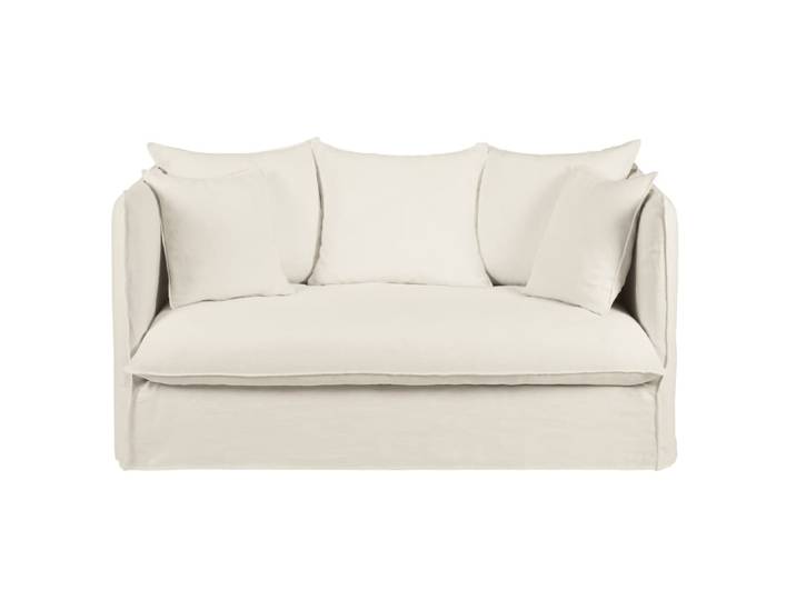 Ausziehbares 2-Sitzer-Sofa mit Bezug aus weißem gewaschenem Leinen