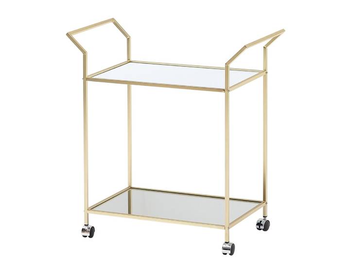 Chariot de service, 2 plateaux verre, doré