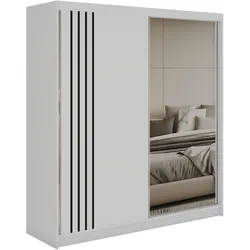 SCHWEBETÜRENSCHRANK mit Lamellen und Spiegel DIANA - 200 - Weiß und Schwarz