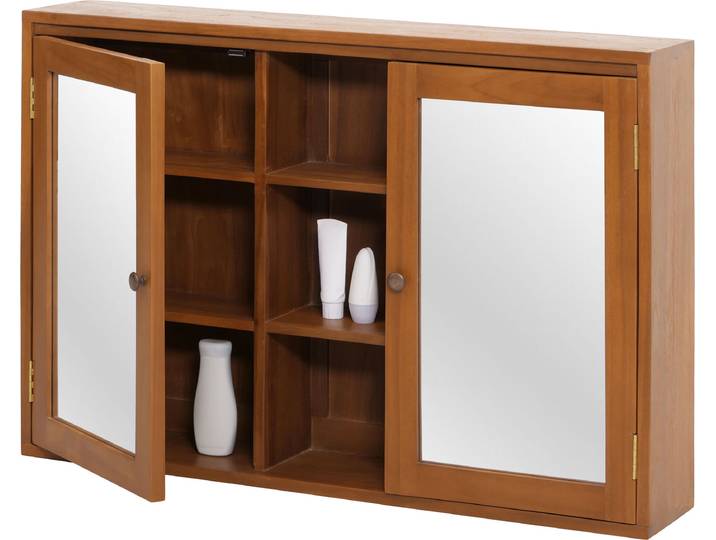 Teak-Spiegelschrank HWC-M85, Badspiegelschrank, hochwertiges B-Grade-Teak (Kernholz, 20-30 Jahre), 70x100x20cm