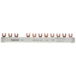 Legrand 004919 Gabelkammschiene 4-polig 16mm2 12TE für 4-polige FI- und LS-Schalter