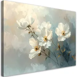 WANDBILD, Weiße Blumen auf beigem Hintergrund
