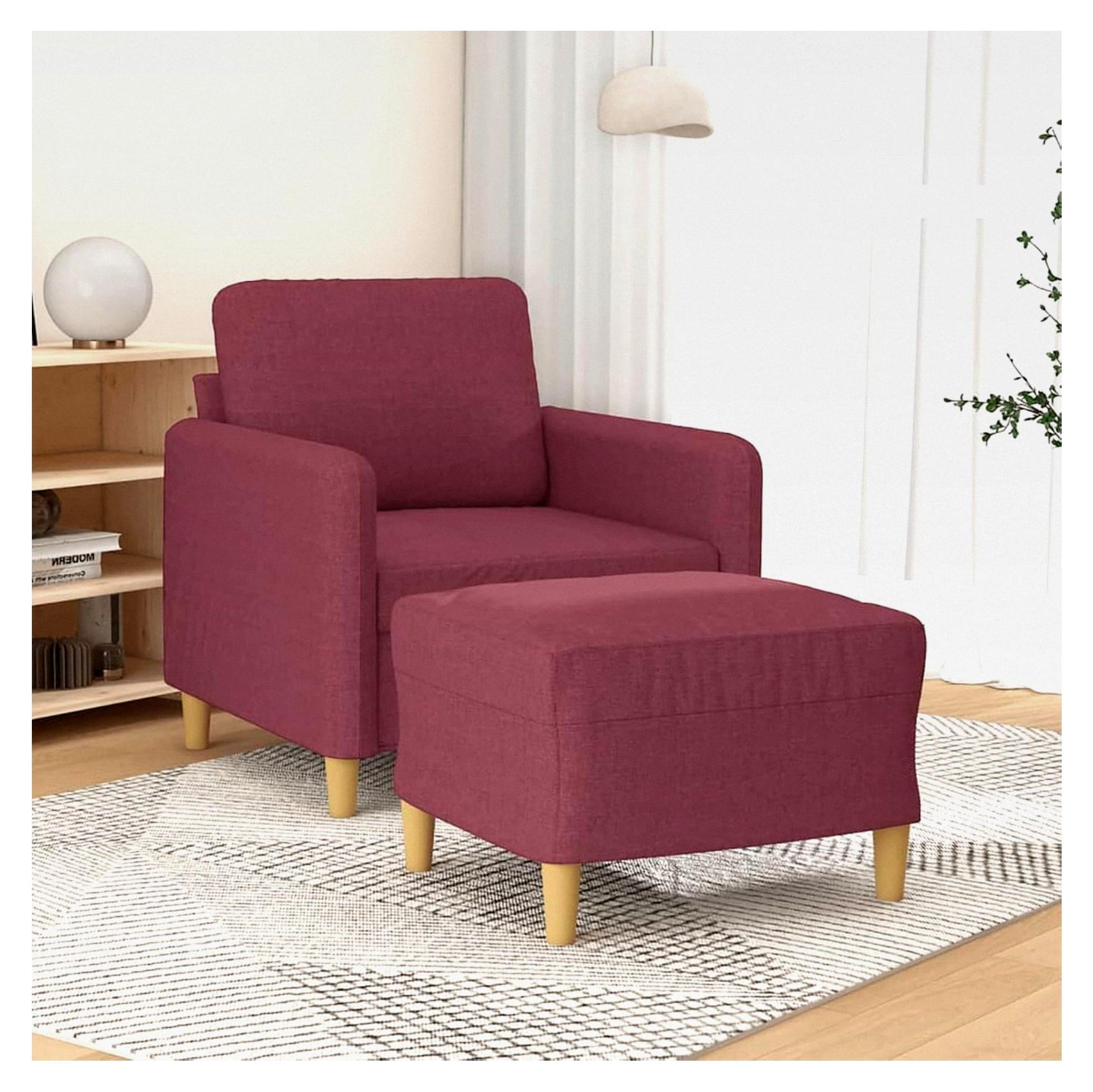 Weinroter Sessel mit Hocker, Komfort, Stabilität und Design - Max. 110 kg