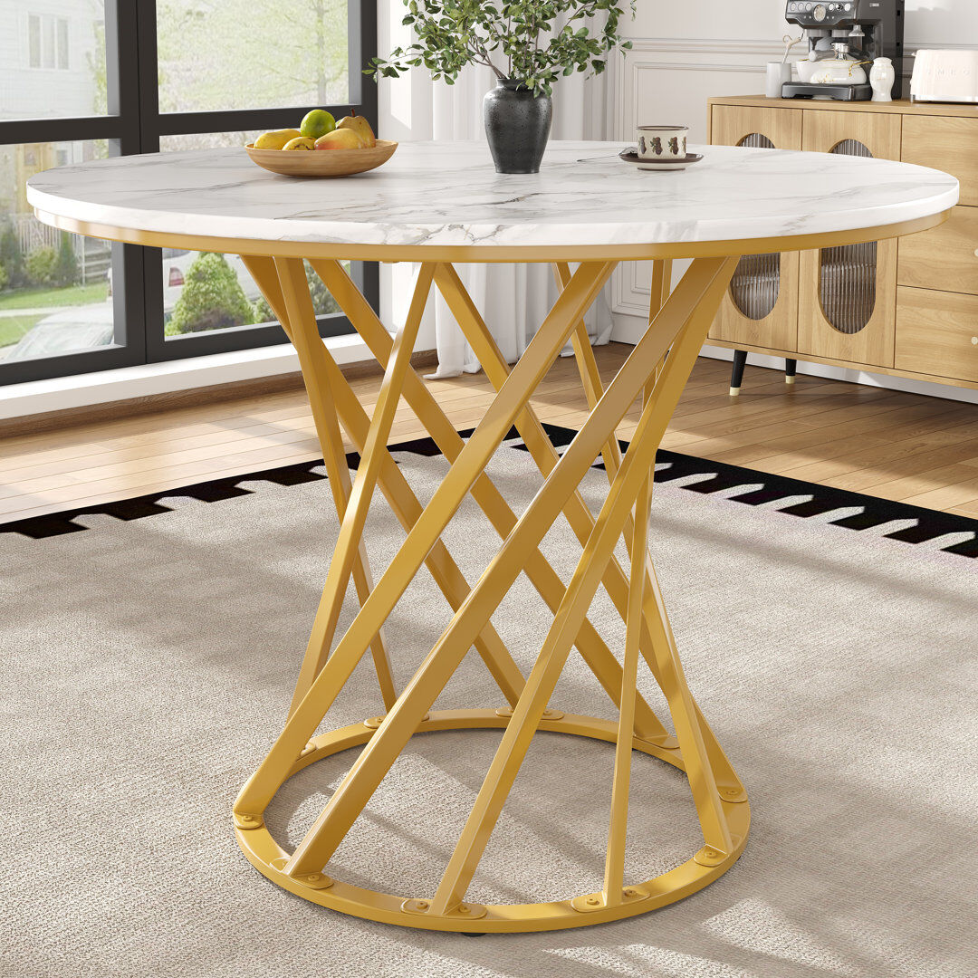 Norden Home Round with Iron Base Dining Table Yellow