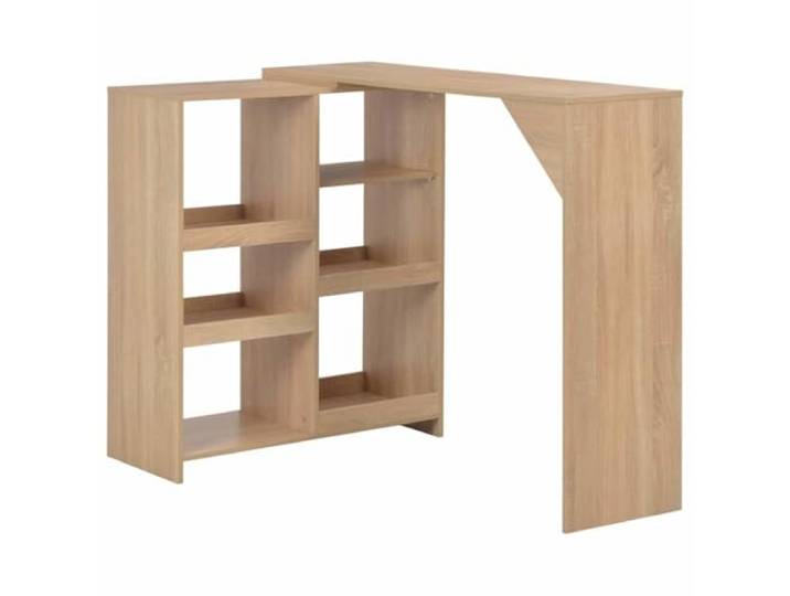 Fisinber Bartisch mit Beweglichem Regal Eiche-Optik L-Form 138x39x110 cm Flexibler Stehtisch mit verstellbarem Regal für Küche und Esszimmer, stabile L-Form Konstruktion aus Holzwerkstoff.