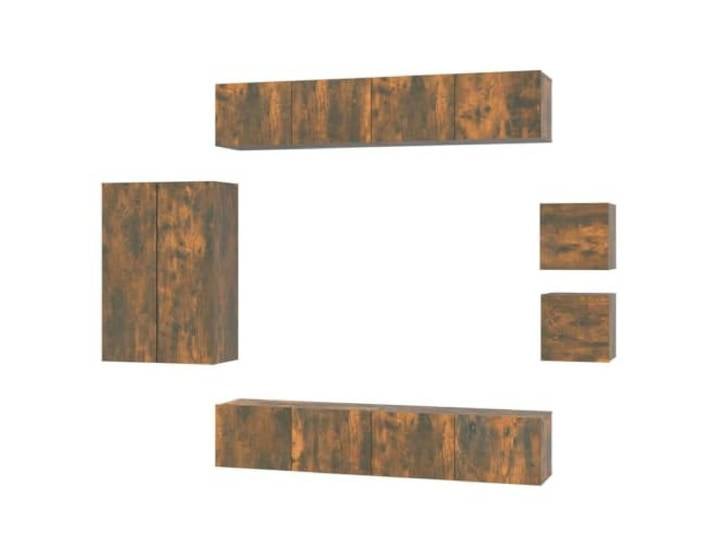 Kaorsrow 8-TLG. TV-Schrank-Set Wandmontage Hängeboard Räuchereiche Achtteilige TV-Möbel Kombination aus robustem Holzwerkstoff in Räuchereiche für stilvollen Stauraum im Wohnzimmer.