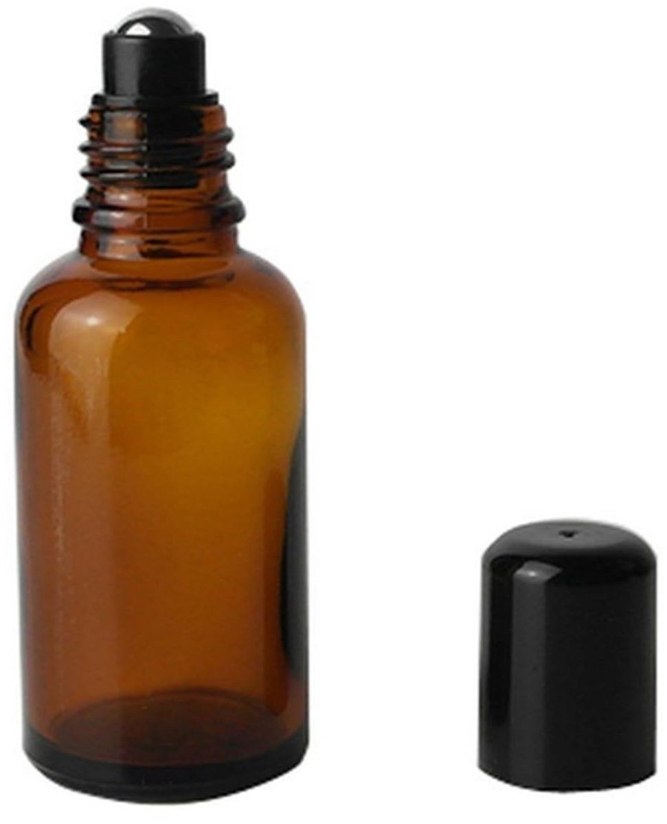 MTTproducts Set van 3 Bruine Glazen Roll-On Flessen van 50 ml met Roestvrij Stalen Roll-Ballen en Zwarte Doppen voor Cosmetica en Essentiële Oliën