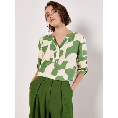 Klassische Bluse APRICOT "Abstrakte Formen Top", Damen, Gr. XS (34), grün, Obermaterial: 83% Viskose CV. 17% Nylon NY., gemustert, Blusen Bluse, mit Knopfleiste