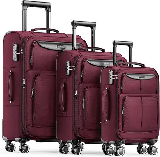 3-teiliges Koffer-Set aus Softshell-Material, leicht, Reisekoffer mit 4 Rollen, TSA-Schloss, wasserdicht und abriebfest, rot, in den Größen M/L/XL