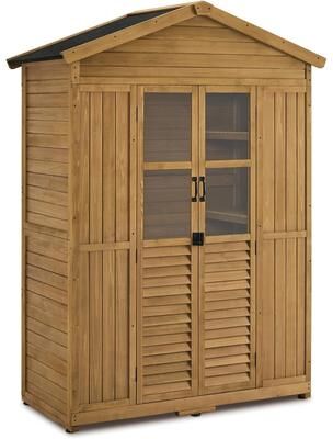 MCombo Outdoor Waterproof Wooden StorageCabinet with 6 Shelves, Wooden Tool Shed withLockable Door with Floor