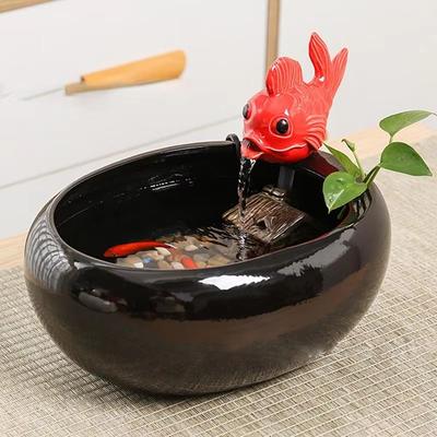 Inspired Finds SereneFlow Ceramic Waterfall Hydroponic Vase Fountain Desktop Meditation Water Feature black Fountain With Fish Design