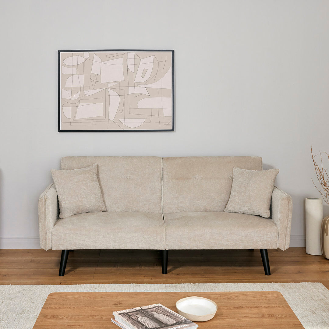 Mercury Shiflet 2 Seater Clic Clac Sofa Bed Beige 84cm H X 191cm W X 83cm D