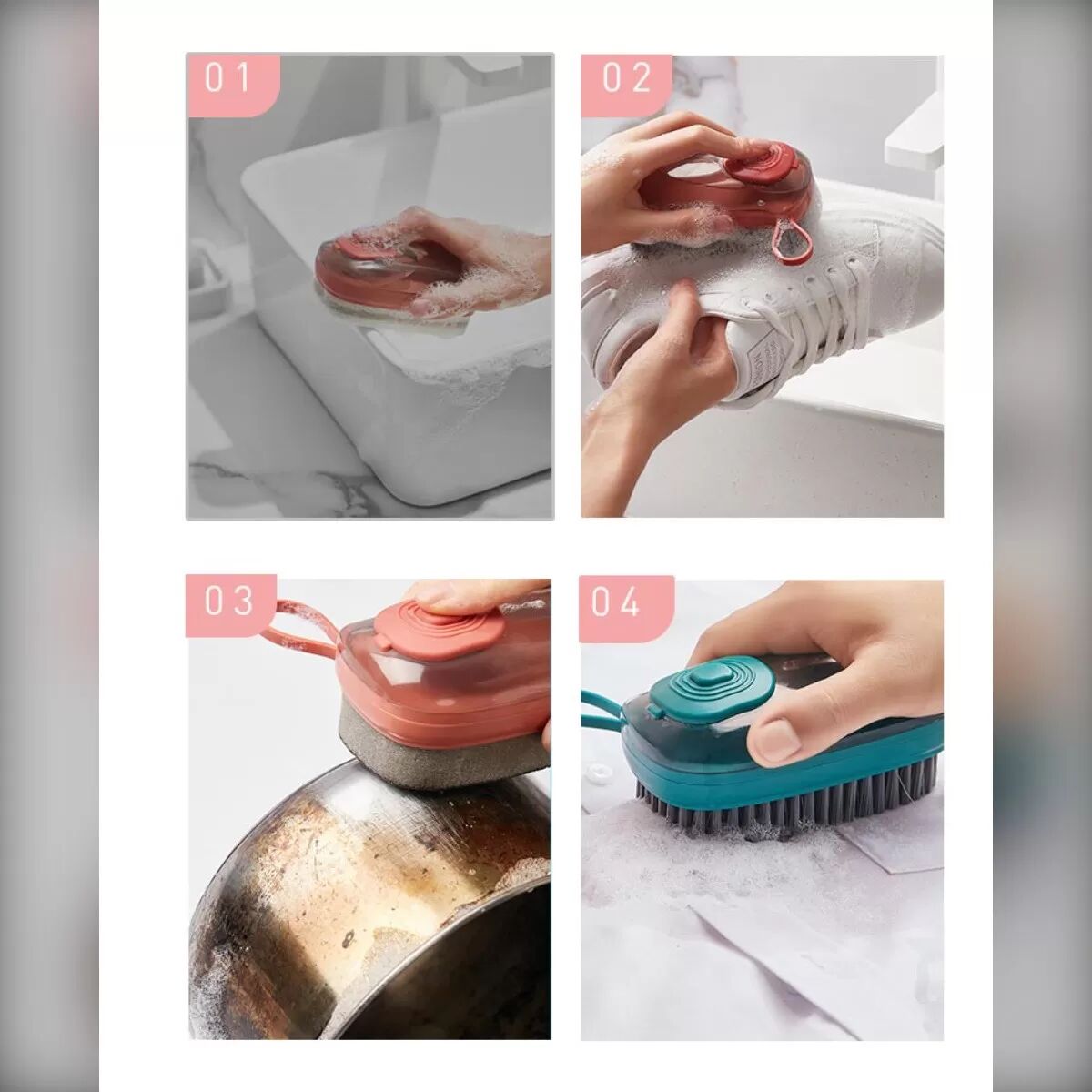 INF 3-in-1 Multifunktionale Reinigungsbürste mit Flüssigkeitsdosierung und austauschbaren Köpfen Blau