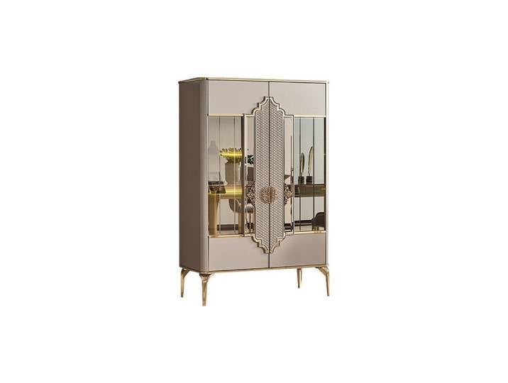 Xlmoebel Vitrine XLMOEBEL Beige Vitrine aus Holzfurnier mit Glasfront (XLMOEBEL Beige Vitrine aus Holzfurnier mit Glasfront) Made in Europa