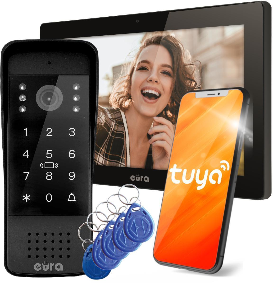 Eura VDP-86A3 WLAN-Video-Türsprechanlage mit 10-Zoll-Monitor, Tuya, schwarz