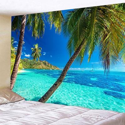 Wandteppich Kunst Dekor Decke Vorhang Picknick Tischdecke hängen zu Hause Schlafzimmer Wohnzimmer Wohnheim Dekoration Urlaub Urlaub Landschaft Meer Ozean Strand Kokosnussbaum Wandtuch XXL Natur