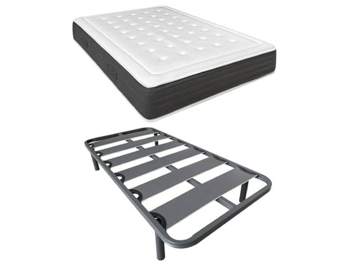 DUÉRMETE ONLINE Komplettes Bett mit viskoelastischer Matratze Bio Nature + verstärkter Lattenrost, 40 x 30 mm, mit 6 Metallfüßen, Stahllegierung, Grau, 105 x 190 cm