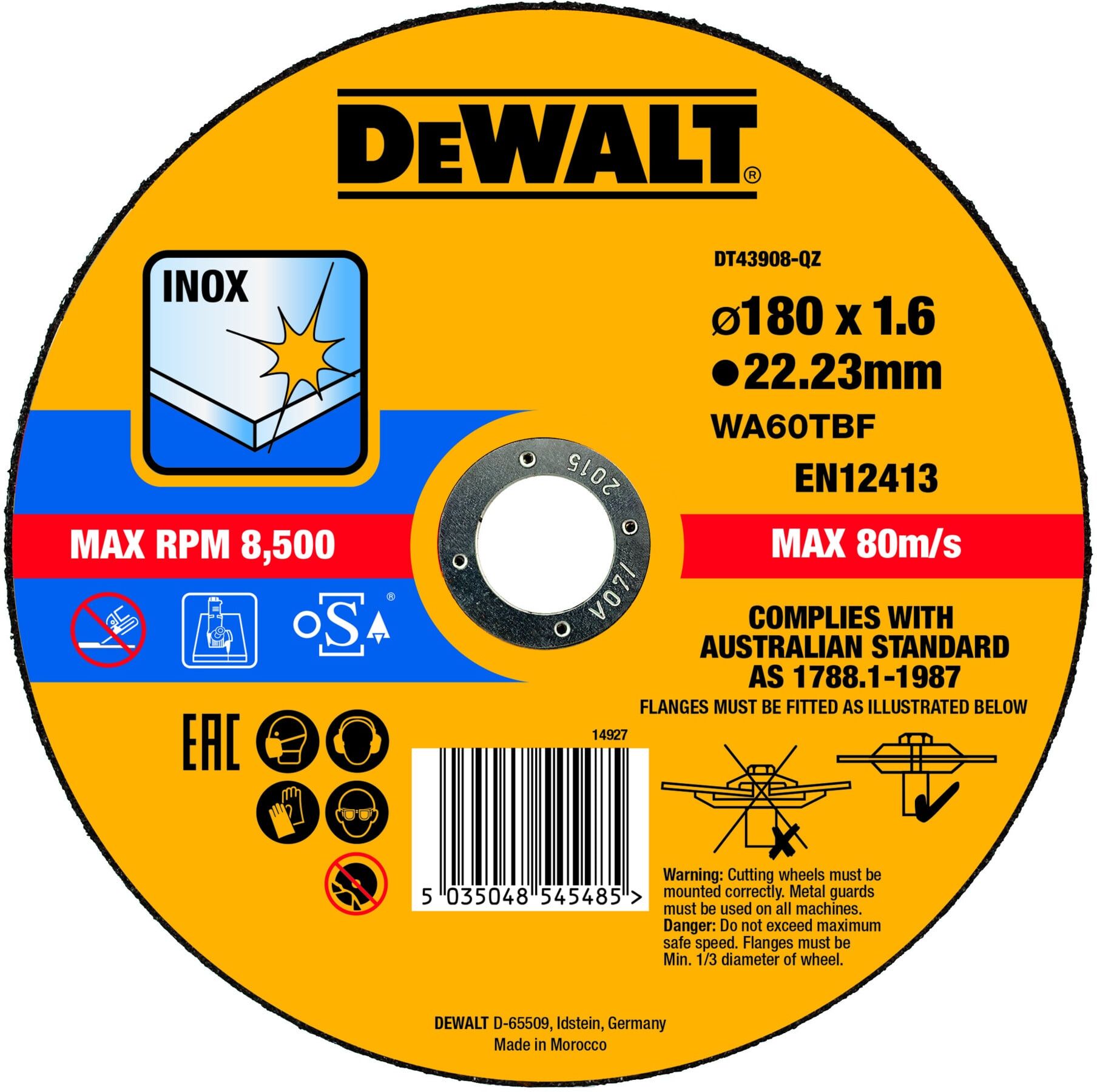 DEWALT High Performance Trennscheibe Edelstahl flach 180x1,6mm (DT43908-QZ)