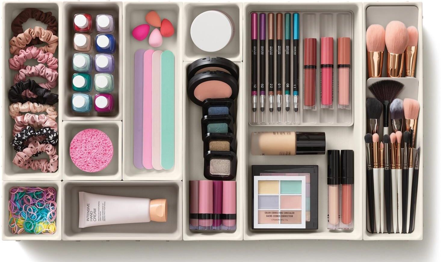 Make-Up Organizer JOSEPH JOSEPH "Viva", muschelfarben, B:62cm H:5cm, Kosmetikaufbewahrungen, Make-Up Organizer, 12-teilig, Make-up-Organizer, Schubladenaufbewahrung, Modularsystem muschelfarben Einheitsgröße