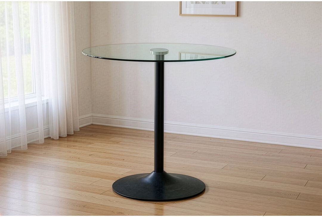 Metro Round Glass Top Dining Table with Steel Base Clear 75cm H x 80cm W x 80cm D