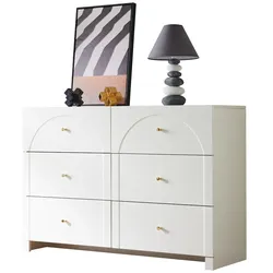 Kommode 120x40x82 cm 6 Schubladen Weiß Spanplatte Metallgriffe romantischer Luxus Schlafzimmer Wohnzimmer