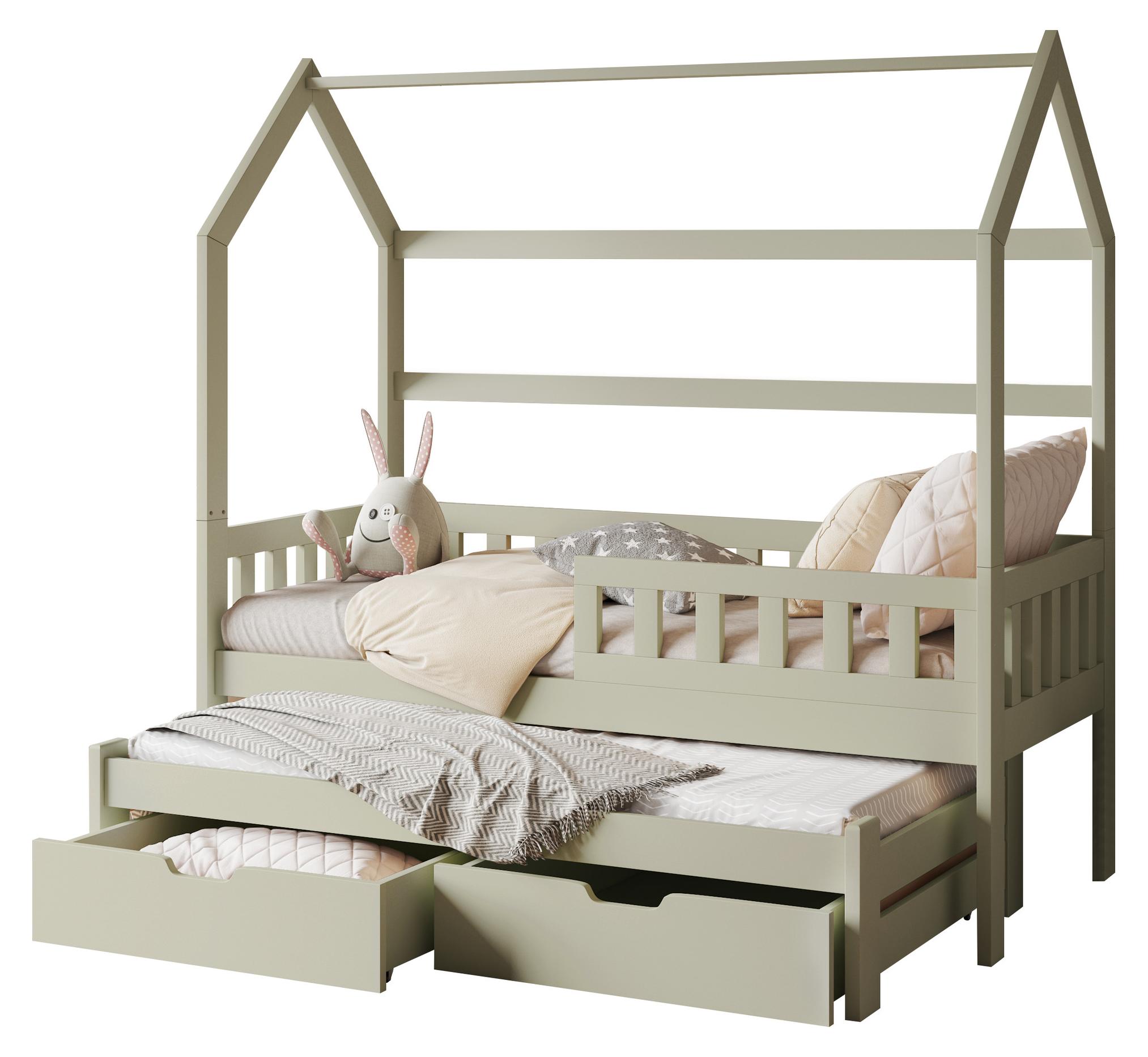 MIRJAN24 Kinderbett Tymon II 80, Kinderzimmer Bett mit Lattenrost, Holzkonstruktion (Farbe: Olivgrün, Größe: 80x180 cm)