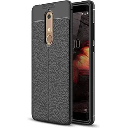 Screenguard Nokia 5.1 Hülle Leather Design TPU Cover (Nokia 5.1), Smartphone Hülle, Schwarz