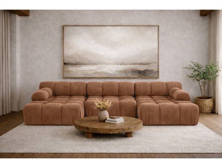 Kaiser Möbel Ecksofa Ecksofa U-Form modern für Wohnzimmer, Stoff Velours Salvador, SELIA, Ecksofa, U-Form,modulares System,abgerundete Form