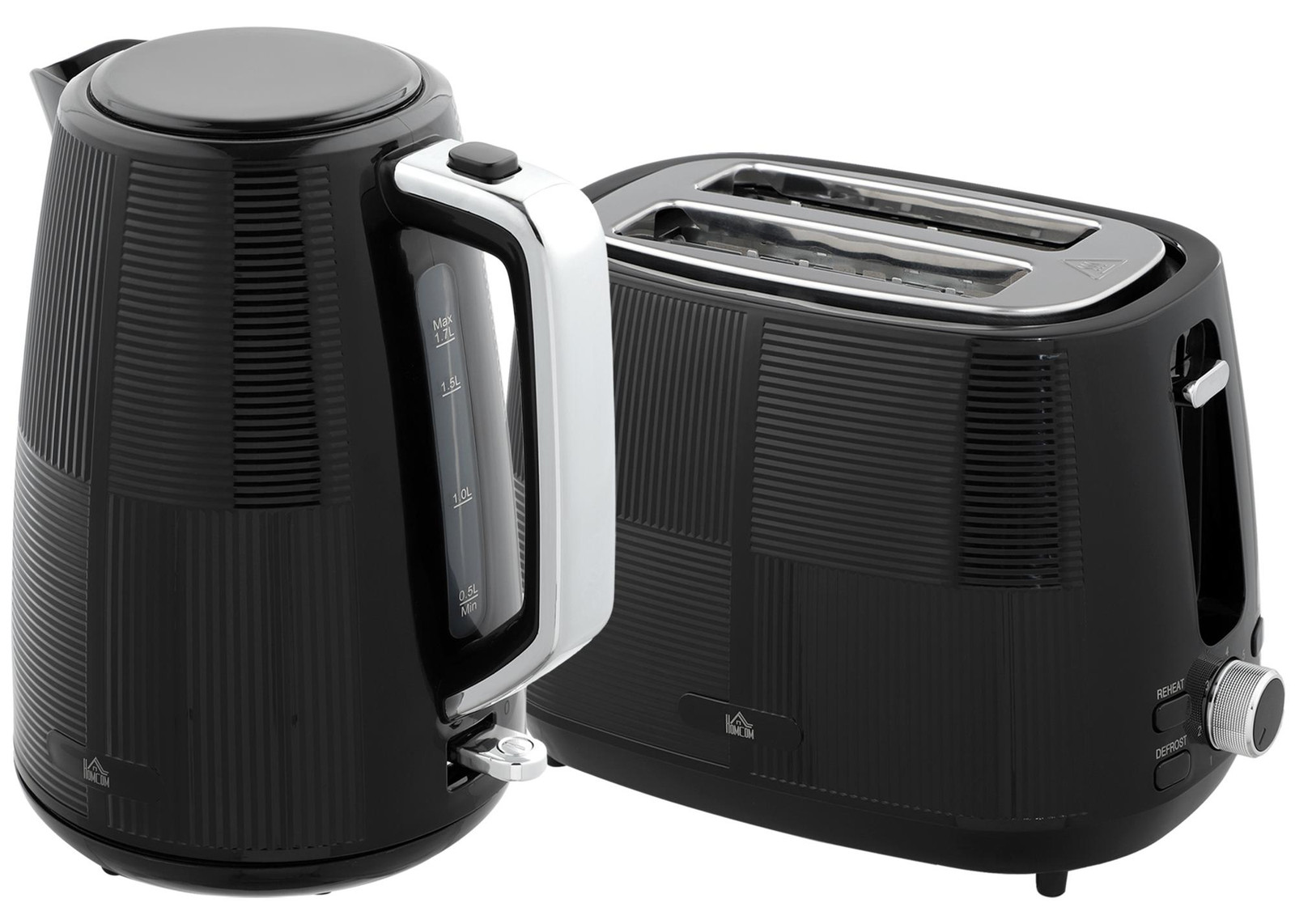 HOMCOM Waterkoker en Broodrooster Set met 1,7 liter waterkoker en broodrooster met 2 sleuven