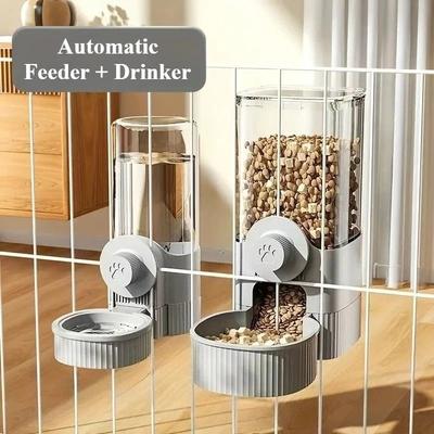 Uplift Essentials Hanging Cage Automatic Pet Feeder & Waterer Set Gravity Fed Dispenser For Cats & Dogs blue
