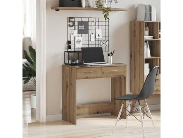 Schreibtisch Artisan-Eiche 80x40x75 cm Holzwerkstoff Mit Schubladen, kompaktes Design, pflegeleicht, feuchtes Tuch, Büro, Arbeitszimmer, Jugendzimmer, Ecke