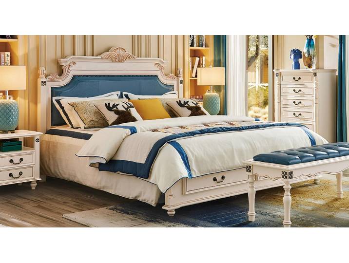 JVmoebel Bett Beige Barock Doppelbett aus Holz mit eleganter Handwerkskunst (1-tlg), Made in Europa