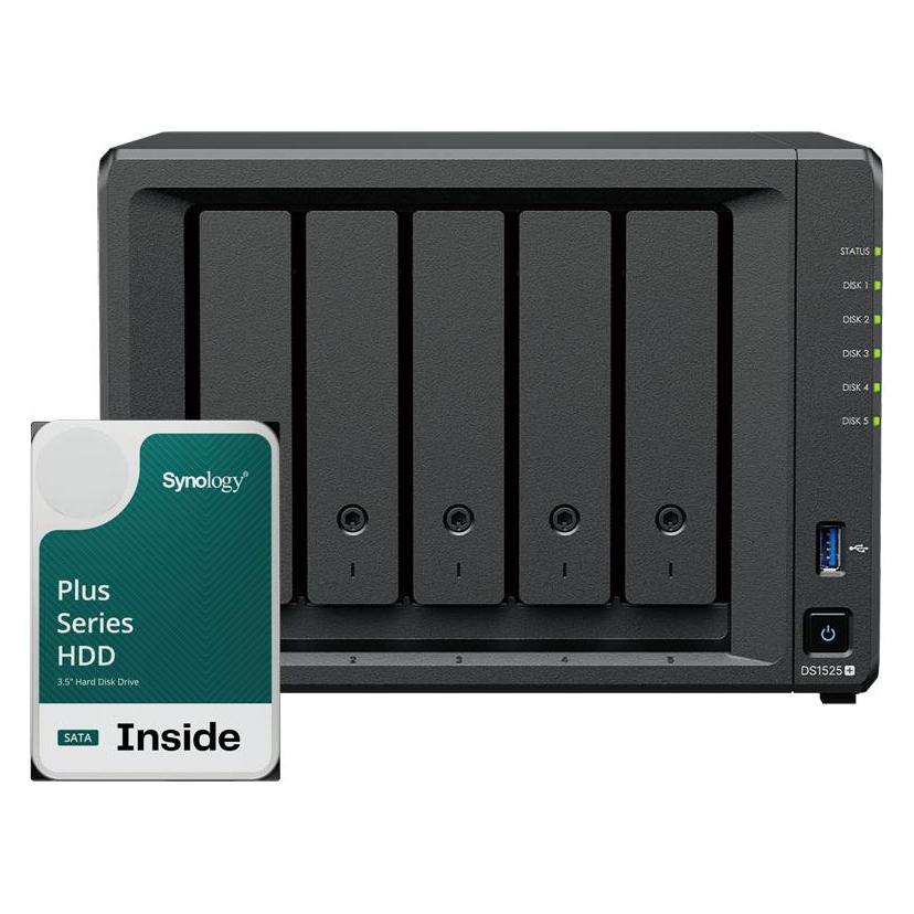 Synology DS1525+ 5Bay 80TB NAS met 5x16TB Plus HDD (5 x 16 TB) (DS1525P-516SYN)