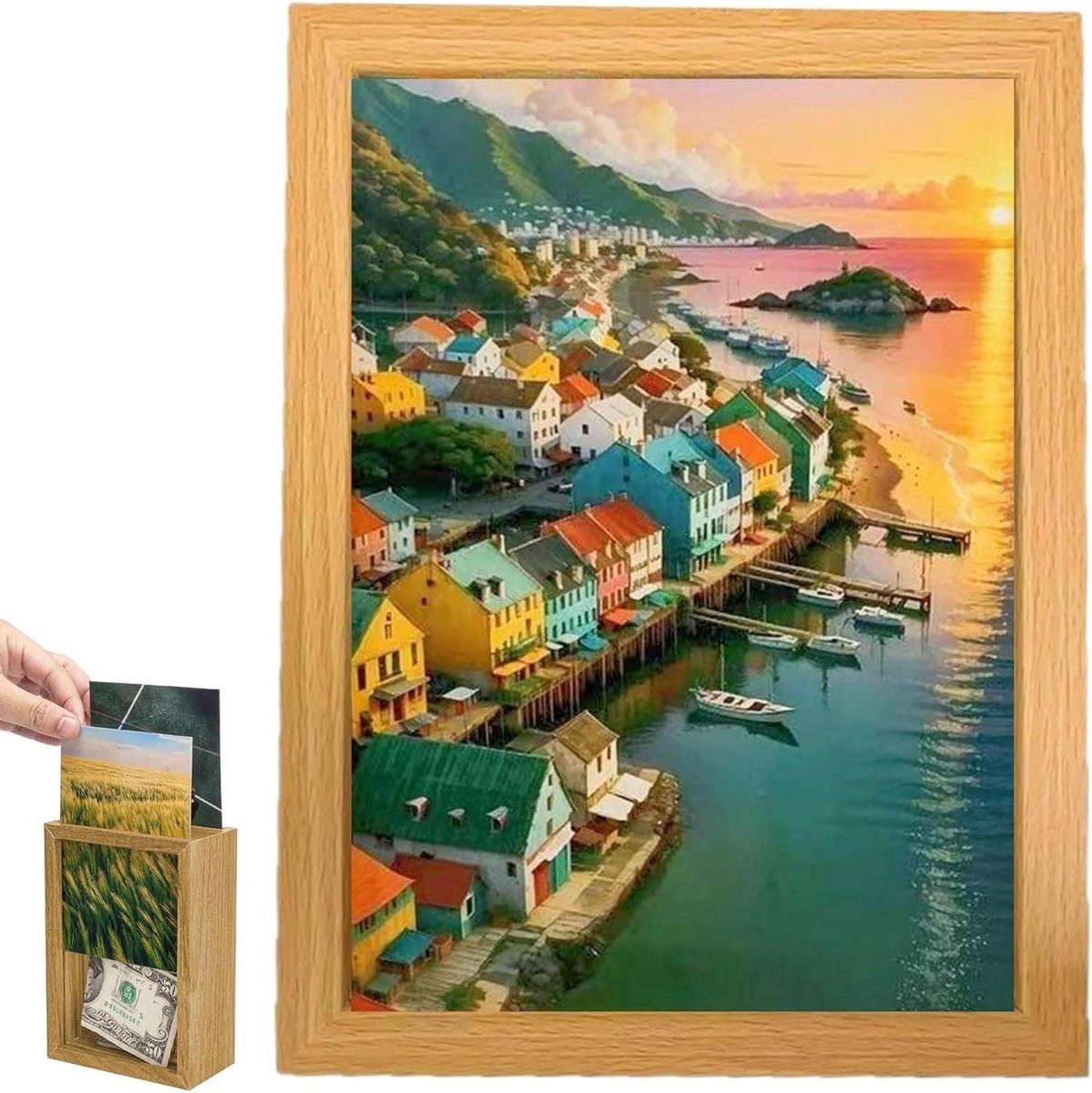 Fotolijst Kluis Houtkleur - Discreet Verborgen Opbergvak voor Waardevolle Spullen - 7,7 x 18,4 cm