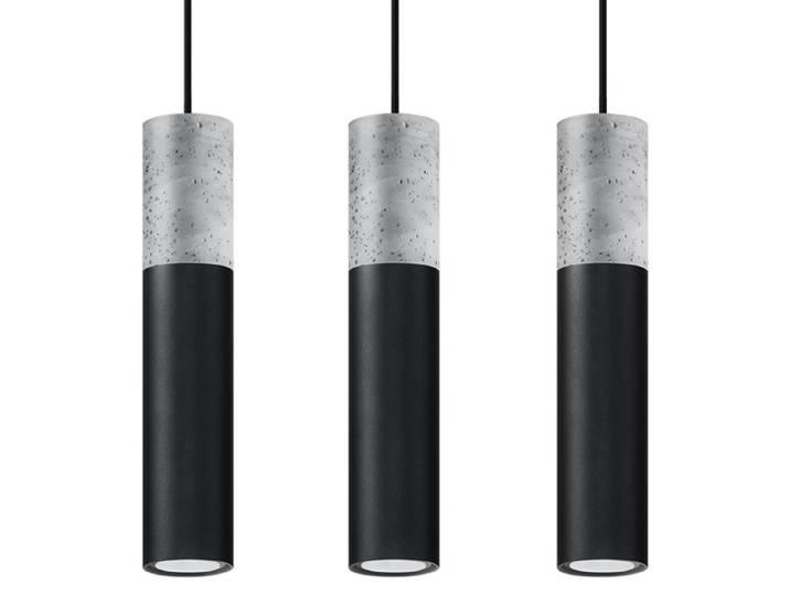 Lampe pendante BORGIO 3L noir 3xGU10 10W acier/béton 90x6x45cm Sollux Lighting