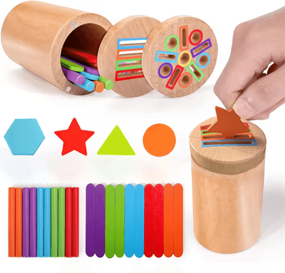 Inspire Curations Montessori Wooden Color & Shape Sorting Toy Kids Matching & Fine Motor Learning Game c