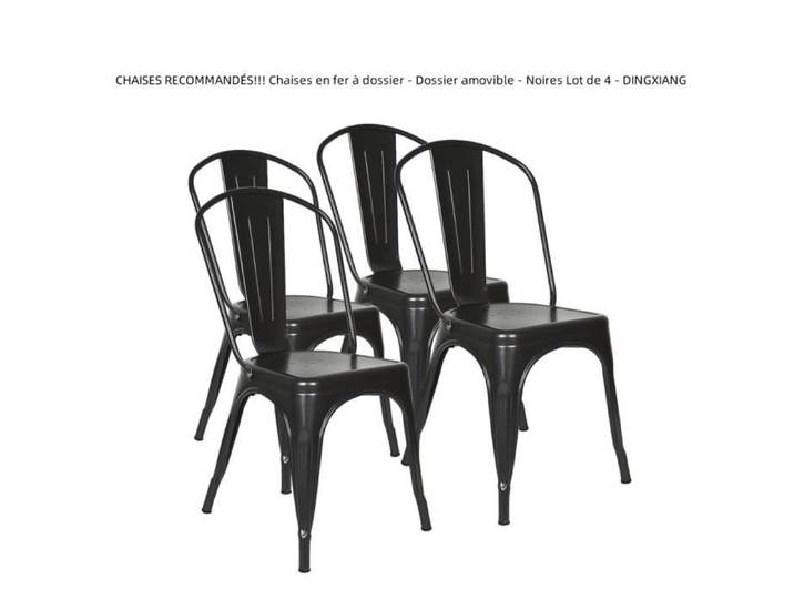 Chaises en fer à dossier - Lot de 4 - Noir - DINGXIANG