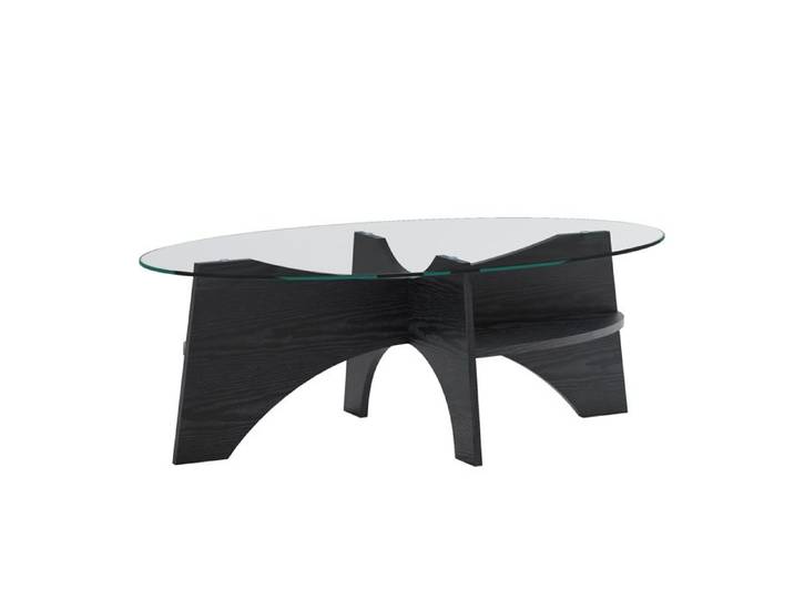 Table basse - FURNITURER - 104 9 x 60 x 35 6 cm - Plateau verre 0 6 cm - Structure bois (panneaux) - Ovale noir