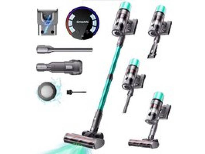 Aspirateur Balai Sans Fil V5 55KPa/600W/80Min Puissant Brosse Anti-Enchevêtrement Écran LED Sols Tapis Animaux