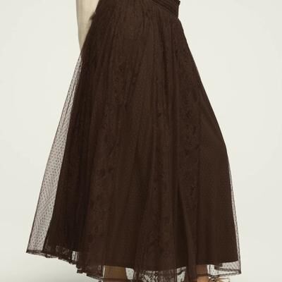 Lucky Brand Allover Lace Midi Skirt - Women's Midi Skirts in Chocolate Brown, Size XL
