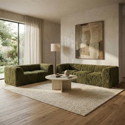 Furniture of America Ylena Modern 5-Piece Faux Fur Foam Modular Compressed Sofa and Loveseat Set