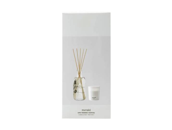 Meraki Coffret cadeau Meraki bâtonnets parfumés et bougie parfumée Verbena drizzle-fresh linen