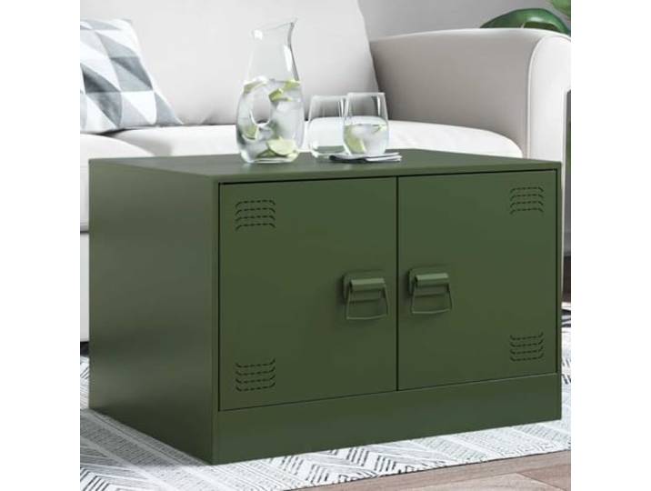 HEFZGDB Robuster Couchtisch Olivgrün 67x50x44 cm aus kaltgewalztem Stahl mit praktischem Stauraum und Griffen