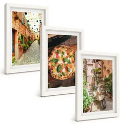 BILDER SET 3er Set - 20x30 cm Weißer Rahmen - Charmante Straßen mit Pizza