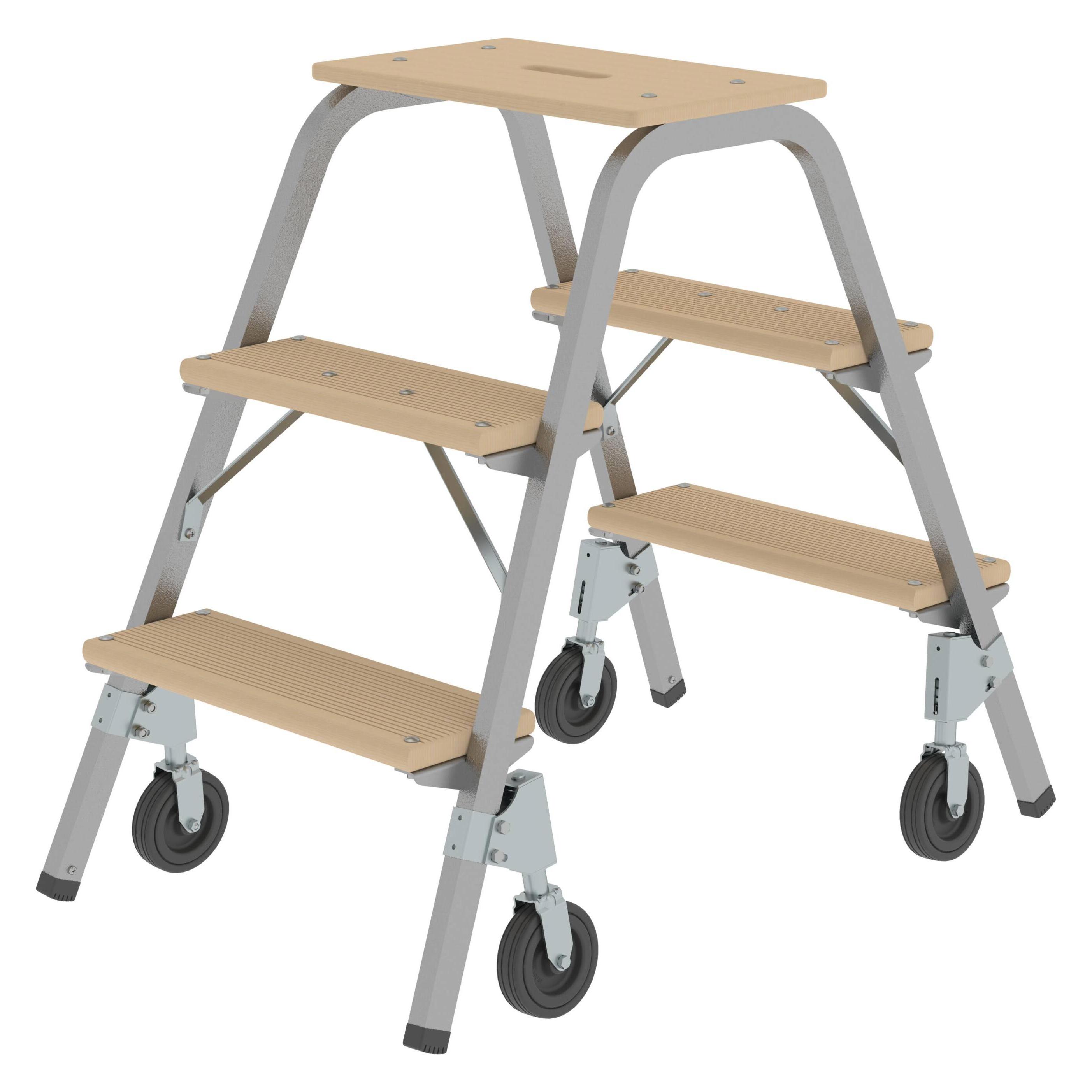 Munk Stahl-Holz-Tritt mit Bockrollen 2x3 Stufen (Gerüst, 82 cm) (228733)