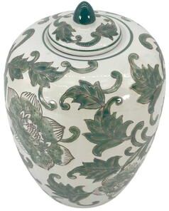 Galt International "Green & White Floral Ceramic Chinoiserie Ginger Jar 11"""